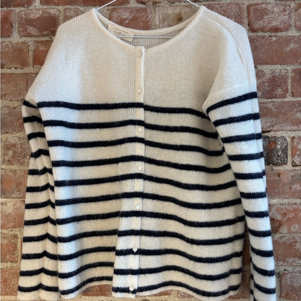 Sezane Gaspard Navy and White Striped Cardigan